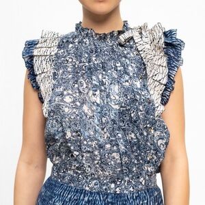 Ulla Johnson Blue and White Ruffle Blouse